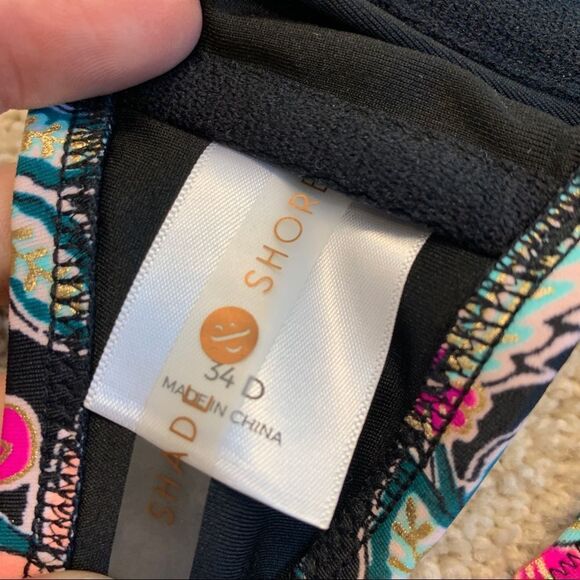 SHADE & Shore Black Floral Summer Lightly Lined Bikini Top Sz 34D - Picture 9 of 10